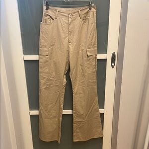 Isalis Tan Flare Leg Trousers with Cargo Style Pockets, M